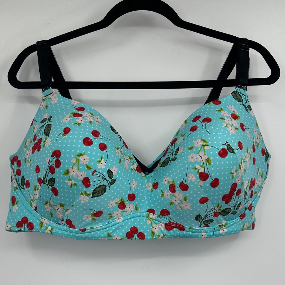 Torrid Cherry Print Blue Bra  Size 46D F0040